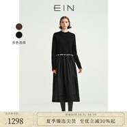 EIN言撞色手作感鉤花縮絨綿羊毛拼接柔霧紗針織連衣裙女秋冬新款 石墨黑 M