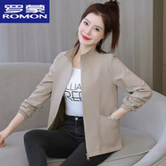 羅蒙（ROMON）雙層帶里布春秋外套女短款女新款小香風(fēng)立領(lǐng)休閑寬松夾克外套風(fēng)衣 卡其色 3XL 建議135-150斤
