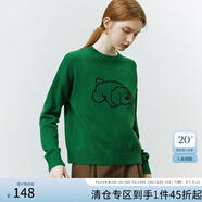 范思藍恩22FS4339圓領內搭套頭毛衣女秋冬外穿萌趣小狗圖案針織衫 復古綠 S
