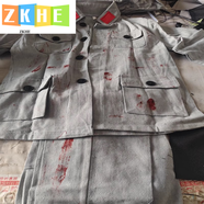 ZKHE老紅做舊演出服破爛補(bǔ)丁衣服狼牙山五壯士舞臺話劇表演服裝 灰色棉麻加血跡 M 120c