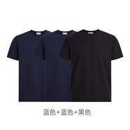 樓高素衣【醫(yī)美級】100高支六片裁絲光長絨棉商務(wù)極簡舒適短袖T男 藏青*2+黑色 3件裝最劃算 M  /1碼