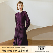 顏域黑色連衣裙春冬季女裝2024年新款顯瘦連身裙針織假兩件百褶裙 紫色（加厚） XL/42