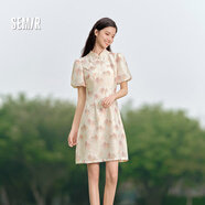森馬（Semir）【連衣裙合輯】夏天女法式慵懶風(fēng)裙子復古學(xué)院風(fēng)針織裙雪紡碎花裙 O款水墨國風(fēng)連衣裙-黃色調00433 M