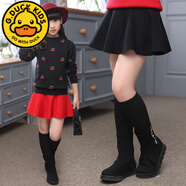 G.DUCKKIDS兒童半身裙2-12歲女童秋冬針織短裙加厚高腰百褶裙寶寶蓬蓬裙韓版 凈面紅色 130 (110-120cm)