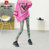 皮爾卡丹薄款夏季女打底褲外穿彈力小腳褲波西米亞網(wǎng)紗新款九分褲子潮 綠色幾何字母涂鴉 均碼 網(wǎng)紗80-145斤彈力很大