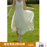獨(dú)束大碼女裝飄逸大擺仙女吊帶連衣裙夏裝新款不規(guī)則荷葉邊裙22DS2582 米色 XL