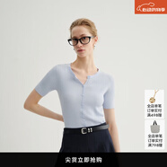 麥檬萬件爆款MM口碑原創(chuàng)桑蠶絲涼感針織上衣短袖春夏淡人穿搭 水滴領-短袖-淺藍5G4930293 M （100-115斤）