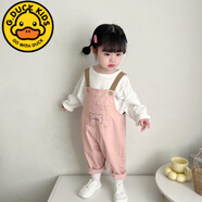 G.DUCKKIDS兒童薄款背帶褲春秋2024新款女小童純棉男女寶寶嬰兒秋裝休閑長褲 粉色春秋背帶褲 80 cm可以開檔