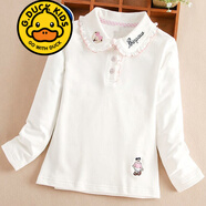 G.DUCKKIDS品牌童裝女童長(cháng)袖T恤棉質(zhì)2022新款大童秋季秋裝打底衫翻領(lǐng)上衣秋 白色 A-578精品 150