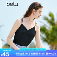 百圖betu女裝夏季新款吊帶衫絲質(zhì)緞面美背交叉帶V領(lǐng)背心女2304T58 黑色 XS