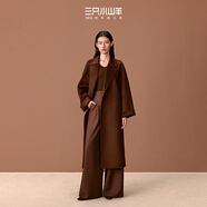 三只小山羊 【楊冪同款】經(jīng)典123 超細 雙面100純羊絨 大衣長(cháng)款女 輕盈無(wú)縫里襯版：巧克力棕復古藝術(shù)印花 XL