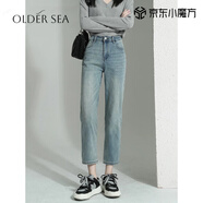 OLDER SEA九分直筒牛仔褲女夏季2025新款高腰顯瘦小個(gè)子法棍煙管褲子女 懷舊藍 28 建議100-109斤