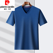 皮爾卡丹（pierre cardin）中老年男士速干短袖t恤夏季新品v領(lǐng)純色半袖冰絲體恤衫寬松爸爸裝 藏青v領(lǐng) KM-1982 M 165/48/105