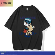 Lee dprre2025夏季新款純棉短袖男潮牌體恤寬松情侶短袖t恤男休閑潮流上衣 黑色 XL 125-145斤左右