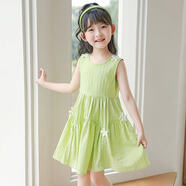 迪士尼女童夏季新款夏裝純棉無(wú)袖2025背心連衣裙中大童洋氣兒童公主裙子 綠色（花朵裙） 130 建議身高125cm左右
