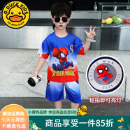 G.DUCKKIDS童裝男童夏裝套裝時髦蜘蛛俠衣服兒童夏季套裝卡通短袖兩件套男孩 藍色亮燈蜘蛛俠 110 建議身高100-110cm年齡4-5