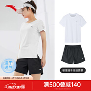 安踏速干運(yùn)動套裝女士夏季透氣短褲短袖T恤有氧健身跑步瑜伽跳操衣服 【速干套裝】雪花白-5 M/165