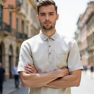 鱷魚(yú)恤亞麻短袖POLO衫男2025夏季薄款男士休閑翻領(lǐng) t恤 淺卡其 S