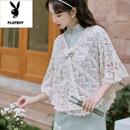 花花公子洋氣淑女純棉蕾絲無(wú)袖披肩女三角形披風(fēng)旗袍針織外套綁帶鉤針坎肩 無(wú)袖白色款 