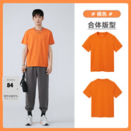 太平鳥男裝 夏短袖T恤男干爽面料時(shí)尚運(yùn)動(dòng)服純色體恤打底衫潮 橘色（合體）干爽面料 M
