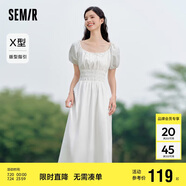 森馬連衣裙女溫柔氣質(zhì)白月光夏季法式方領收腰中長裙107424114036