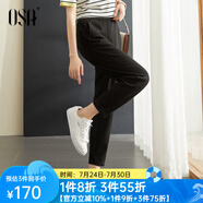 歐莎（OSA）九分休閑褲女夏季薄款小個子松緊腰顯瘦錐形運動褲 黑色 L