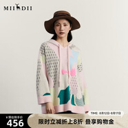 謎底中長(cháng)款套頭連帽針織衫女冬款復古原創(chuàng  )提花毛衣234MZ1871 淺駝花 XS