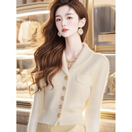 杏色針織開(kāi)衫毛衣外套女名媛感2025秋冬新款氣質(zhì)短款打底衫女裝 圖片色 均碼 建議95-130斤