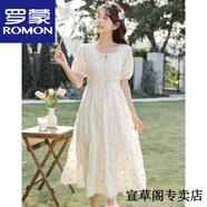 羅蒙（ROMON）2025年新款甜美清新碎花連衣裙女夏季新品森系超仙溫柔純棉連衣裙 杏色碎花連衣裙 S 【建議80斤-100斤】
