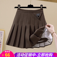 歐貝汐半身裙新款女百褶裙春夏秋冬季高腰半裙學生英倫學院風A字短裙子 咖色 XL