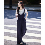 尚靜甜美可愛(ài)風(fēng)短袖長(cháng)褲套裝25年夏新蕾絲拼接背帶褲+短袖T恤