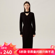 哥弟真的好（GIRDEAR）女裝羊毛羊絨針織連衣裙（附胸針）A500216 A500231 黑-鏤空-加長 M (3)