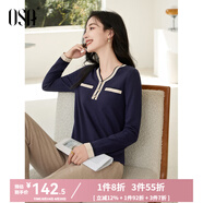 歐莎（OSA）白色長(cháng)袖V領(lǐng)輕薄針織衫女裝2025秋新款小香風(fēng)上衣內搭女可外穿 寶藍色E M