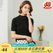 金菊含羊毛多色可選早春新款細(xì)坑條特價(jià)打底毛衣半高領(lǐng)短袖女式針織衫 黑色 L
