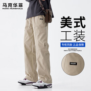 馬克華菲休閑褲男士2025夏季工裝闊腿褲美式潮流直筒長褲子 卡其色 XL