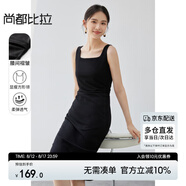 尚都比拉法式連衣裙女夏天赫本風氣質(zhì)A字裙收腰顯瘦背帶裙 黑色短款 XL