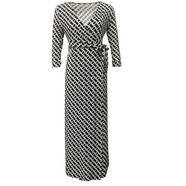 真絲混紡裹身裙女士經(jīng)典黑白印花高貴優(yōu)雅顯瘦修身一片式連衣裙夏 黑白印花無(wú)領(lǐng)長(cháng)款 2XL