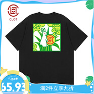CLOTCLOT x 檸檬茶凝結(jié)夏季聯(lián)名限定惡搞兔聯(lián)名純棉短袖男女情侶寬松t 黑色-檸檬茶惡搞兔01款 【250G高支棉】 M  80-100斤合身
