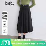 百圖betu女裝冬季新款半身裙風(fēng)琴折設(shè)計(jì)配腰帶A型裙子女2410T75 深灰 M