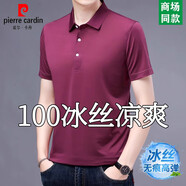皮爾卡丹（pierre cardin）短袖t恤男士寬松翻領(lǐng)中年人體恤衫夏季新款男式純色冰絲上衣服 203玫紅 XL 建議130-155斤