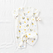 英氏（YEEHOO）央媽推薦嬰兒夏季連體衣短袖長褲純棉衣服寶寶夏裝嬰幼兒薄款紗布 黃色熊貓短袖長褲 純棉紗布 80cm