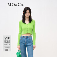 MO&Co.冬季短款V領(lǐng)雪尼爾針織衫極簡風(fēng)毛衣摩安珂 青檸綠色 M 165