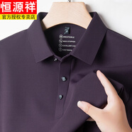 恒源祥（HYX）翻領(lǐng)長袖t恤男士春秋季寬松高端休閑上衣服商務(wù)打底polo衫男秋裝 暗紫 XL 52建議135-150斤