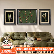 璽然中古風(fēng)客廳裝飾畫南洋復(fù)古風(fēng)沙發(fā)背景墻壁畫高級(jí)感歐美式三聯(lián)掛畫 梅花烙-A 左右40*60cm+中間60*80cm 復(fù)古黑框【歐美標(biāo)準(zhǔn)畫框】 高質(zhì)肌理畫【肌理紋路，防水不褪色】