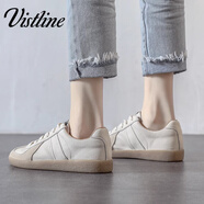 Vistline德訓鞋女2025新款百搭平底板鞋女軟底軟面舒適女鞋頭層牛皮休閑鞋 米色 37