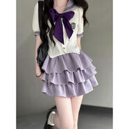 酷章（KUZHANG）酷章JK制服日系水手服學(xué)院風(fēng)女2025夏服紫色收腰短袖裙短裙套裝 日系紫色上衣 送領(lǐng)結(jié) M