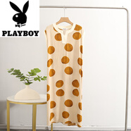 花花公子（PLAYBOY）洋氣減齡波點(diǎn)人造棉連衣裙韓版無袖背心裙遮肉顯瘦寬松棉綢長(zhǎng)裙女 米色大點(diǎn) L 100-140斤
