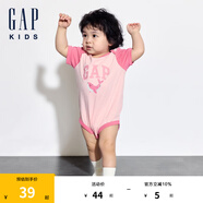 Gap嬰兒夏季純棉印花撞色短袖連體衣兒童裝包屁衣505609 粉色505609 73cm (6-9月)亞洲尺碼