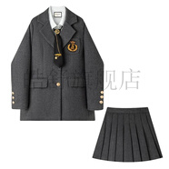 皓舒大碼胖mm一整套穿搭2025學(xué)院風(fēng)春秋季英倫風(fēng)西裝半身裙襯衫套裝女 灰色西裝加襯衫加半身裙 S 【建議80-90斤】