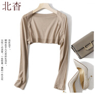 北杳罩衫女外套吊帶外搭夏套頭長(zhǎng)袖超薄披肩開(kāi)衫短款針織小坎肩款配裙 卡其色 S